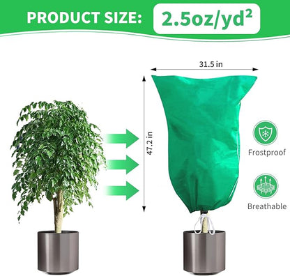 4 Pack Plant Covers Freeze Protection, 32''W x 48''H 2.5oz/yd² Winter Tree Frost Blankets Frost Cloths Protectors Bag Cover with Zipper Drawstring for Outdoor Plants Shrub Fruit Trees Potted