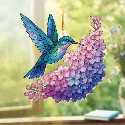 Hummingbird Stained Glass Ornament, Acrylic Window Hanging Suncatcher Decor, Bird Ornament for Car Rearview Mirror, Christmas Tree Decoration, Bookish Gifts for Bird Lovers, Home&Garden Decor(Sun-12)