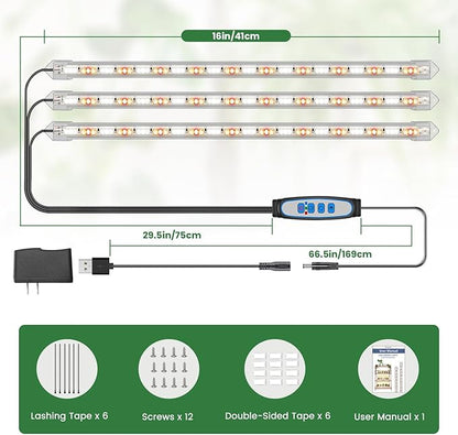 LED Grow Light Strip, 180 LEDs Grow Lights for Indoor Plants Full Spectrum 3000K/6000K/660nm Sunlike Plant Light for Indoor Growing with 3 Spectrum Modes, 16 Inches