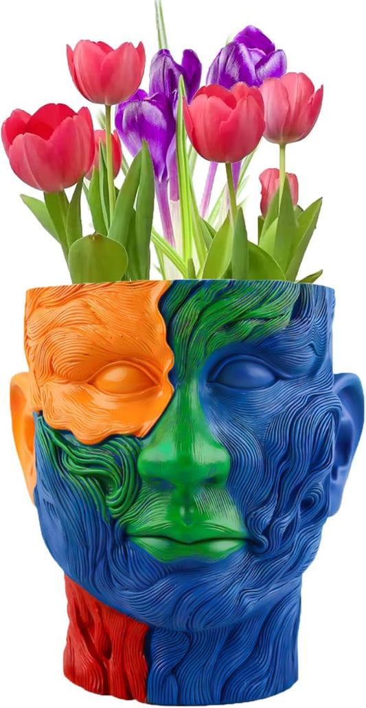TOZLU Picasso Brutalist Abstract Beauty Face Flower Pot Ornaments Abstract Face Flower Pots Abstract Head Planter Pots Container Colorful Face Art Abstract Resin Flower Pot (Face Art Flowerpot)