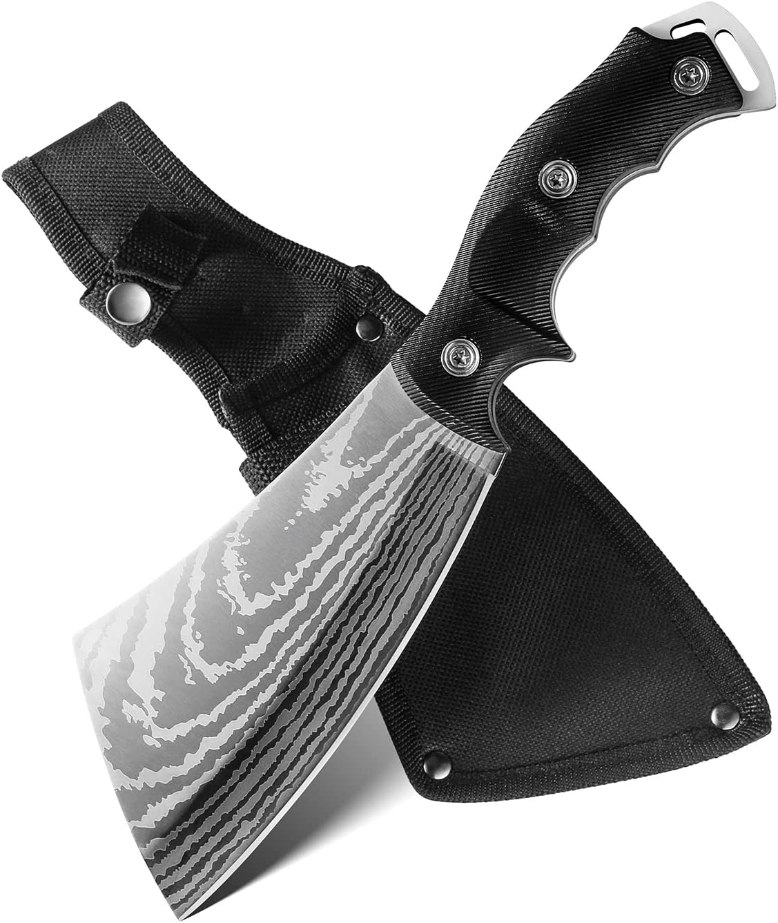 11 Inch Hatchet with Sheath, Small Compact Machete Axes, Fixed Blade Full Tang Camping Tactical Knife for Woodworking, Garden Machete Axe with Sheath for Bushcraft Yards Bushes Wood, A4SL