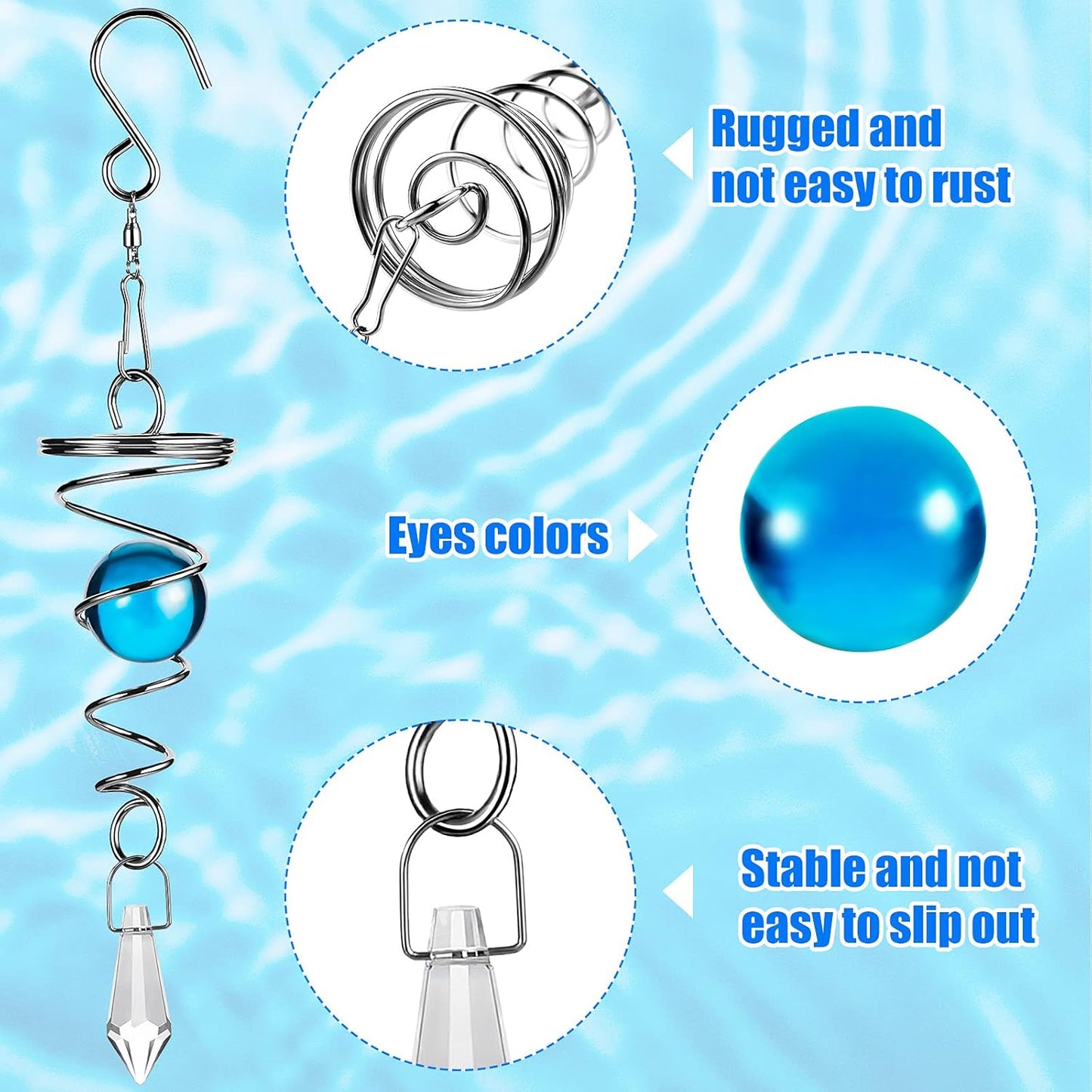 Jetec 3 Pcs Gazing Ball Spiral Tail Decorative Wind Spinner Stabilizer Indoor Outdoor Hanging Wind Ball Spinner with Hanging Swivel Hook for Garden Balcony Decoration (Red, Sky Blue, Navy Blue)