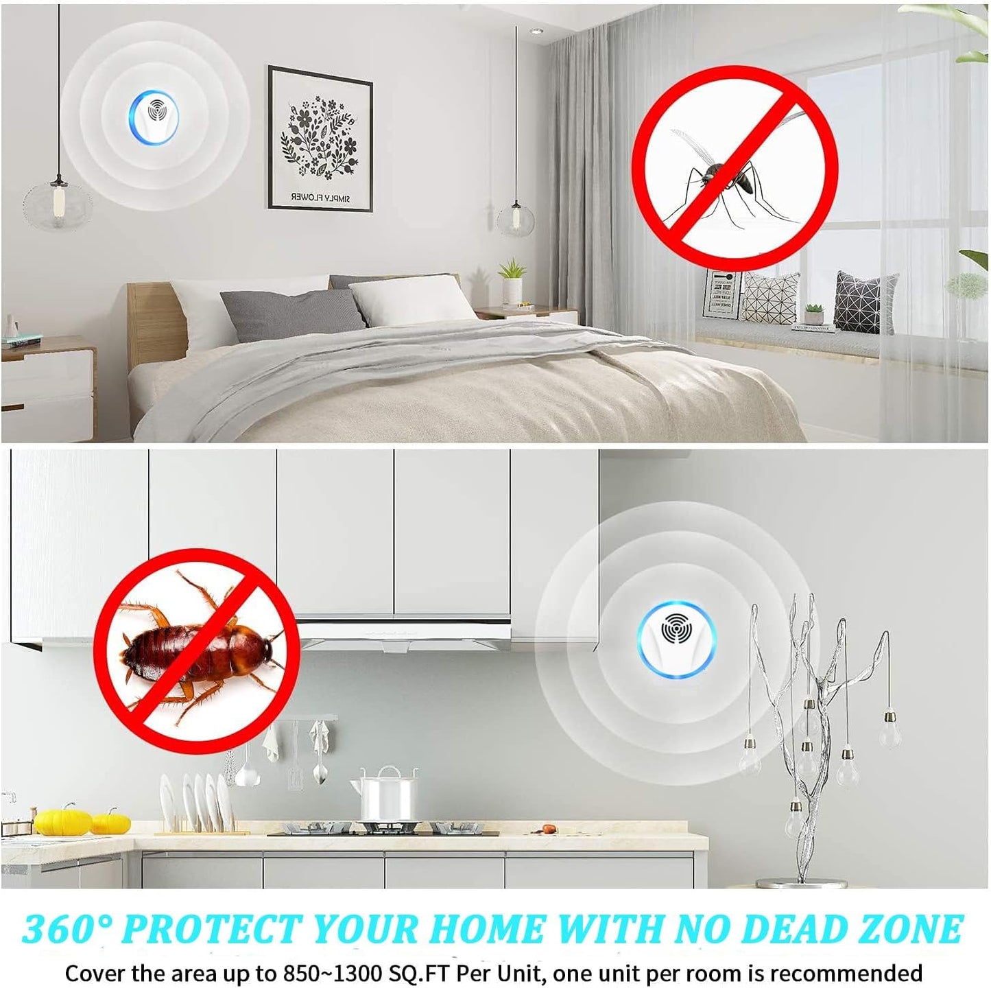 Ultrasonic Pest Control Repeller Indoor Plug in for Rodent Control, Mosquito Repellent, Cockroach Killer, Spider Deterrent, Electronic Mice Repellent (6, White)
