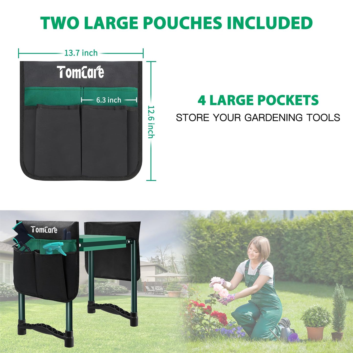 TomCare Garden Kneeler and Seat, 11.12" Kneeling Pad Sturdy Garden Bench