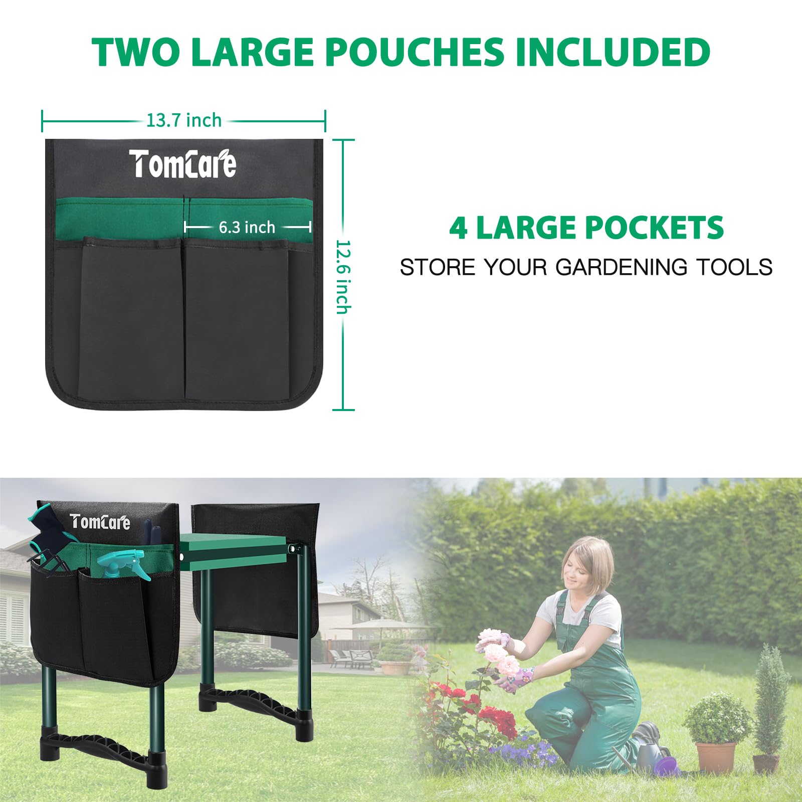 TomCare Garden Kneeler and Seat, 11.12" Kneeling Pad Sturdy Garden Bench