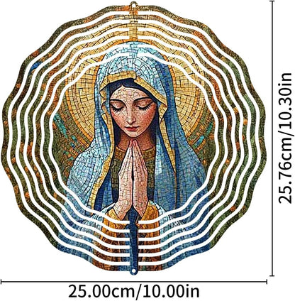 Virgin Mary Prayer Wind Spinner, Metal Wind Spinners Outdoor Indoor, Religious Virgin Mary Hanging Garden Decor for Outside, Stainless Wind Spinners for Yard and Garden 10 inch 3D (25.76X25 CM)