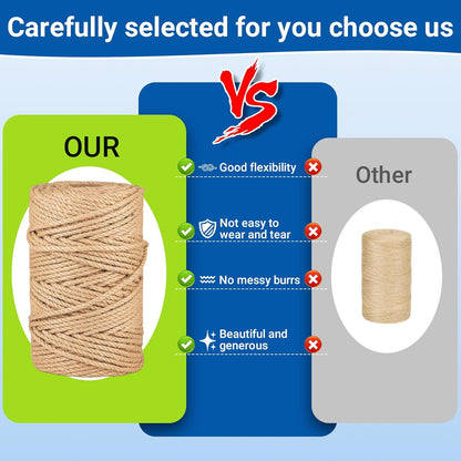 Natural Jute Twine String,Bulk Jute Rope Cord Twine for Crafting Gardening,Roll of Thick and Thin Twine for Gift Wrapping,Brown Decorative Rope,Ornament Twine for Cat Scratch Post (5mm x 328ft)