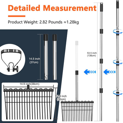 Pitch Forks for Garden with 18 Tines, 53" Non-Slip Adjustable Steel Handle, Durable Broadfork for Turning Mulch and Hay, Gardening Pitchfork with Universal Extension Handle Attachment For Licorice