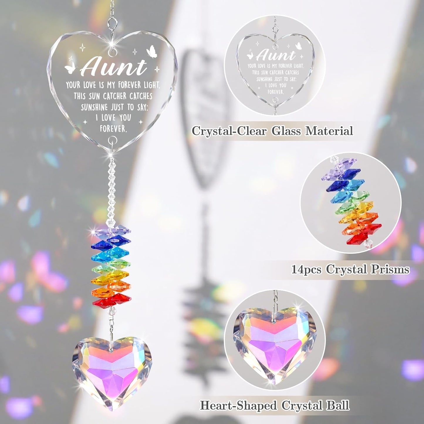 Aunt Gifts for Women, Birthday Gift for Aunt from Niece Nephew, Unique Auntie Crystal Suncatcher Garden Decor, Retirement, Christmas, Thanksgiving Gifts