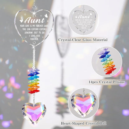 Aunt Gifts for Women, Birthday Gift for Aunt from Niece Nephew, Unique Auntie Crystal Suncatcher Garden Decor, Retirement, Christmas, Thanksgiving Gifts