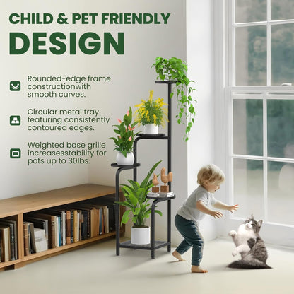 TOSKING 5 Tier Tall Plant Stand Indoor Outdoor, Heavy Duty Corner Shelf for Plants & Decor, Space Saving 3.9FT Metal Flower Pot Stand for Balcony, Garden, Living Room, Patio (Black, 47in)