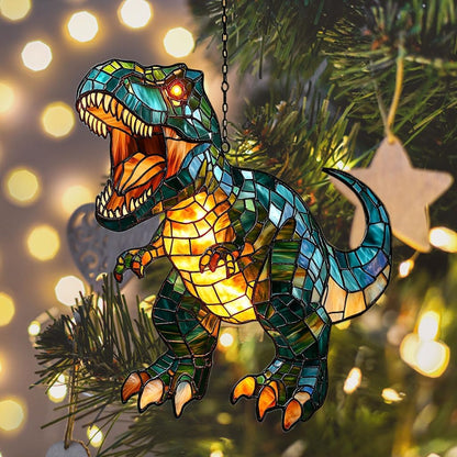 Fierce T-rex Acrylic Suncatcher Stained Glass Effect Window Car Hanging Christmas Ornament Indoor Outdoor Decor Garden Sun Catcher Panel for Dinosaur Lover for Women Mom Grandma