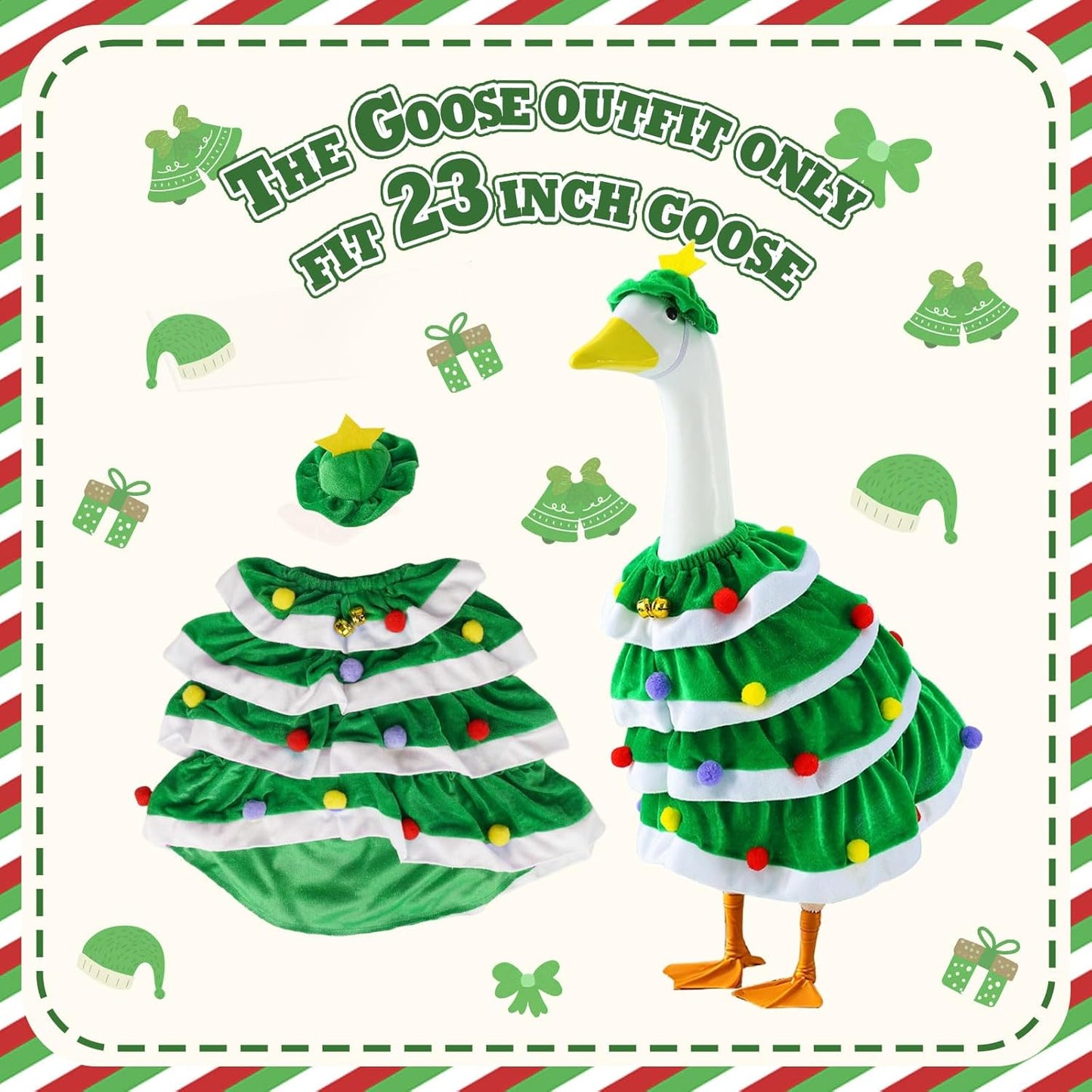 RAWILL 1PC Christmas Porch Goose Outfits,Old Lady Goose Santa Clothes for 23'' High Cement or Plastic Porch Costume for Yard Lawn Outdoor Garden Patio Xmas Holiday Decor (Green)
