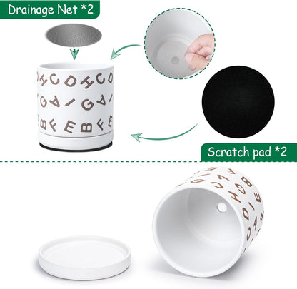 D'vine Dev Set of 2 Ceramic Planter Pots with Drainage Hole and Saucer, 6 Inch Plant Pots for Plants Indoor Houseplants, White, 99-Z-G-1-Y