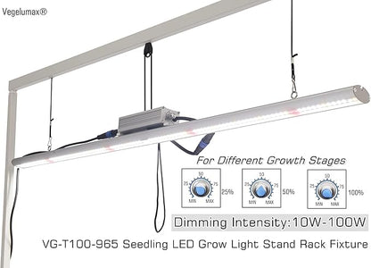 LED Grow Light Lamp Stand for Plant Seedling Germination Vege Flower Growth,Full Spectrum CRI 90+ White Light CCT 6500K,Isolated Dimming Power with On/Off Switch,Height Adjustable,100W,4FT