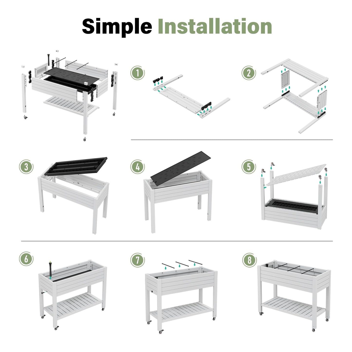 WTFGO Elevate 33.7" Tall Raised Garden Bed with Wheels, Divisible Resin Planter Box with Drainage