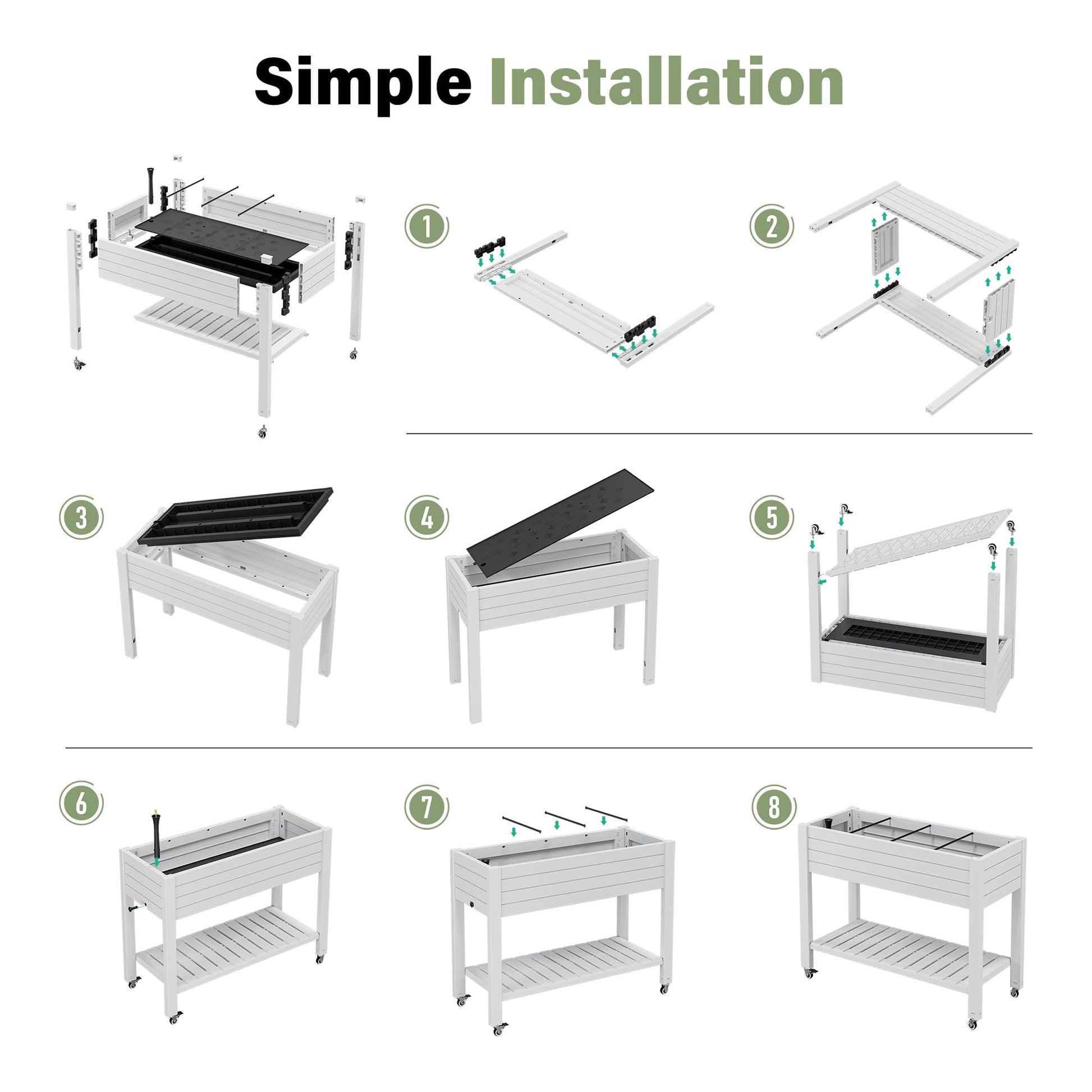 WTFGO Elevate 33.7" Tall Raised Garden Bed with Wheels, Divisible Resin Planter Box with Drainage
