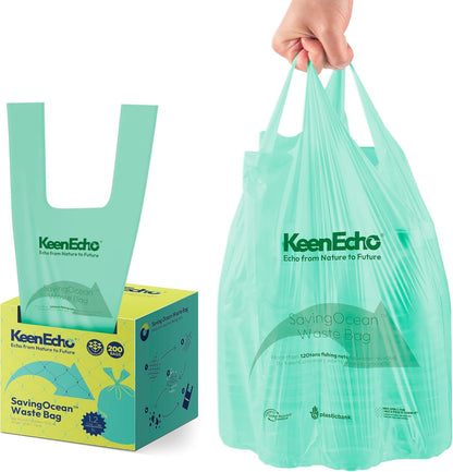 1.2 Gallon 200 Counts Small Green Trash Bags with Handle, Ocean Fishing Nets Upcycling, Sage & Sea Salt Scented, Plastic Garbage Bags, Waste Bag for Kitchen, Bathroom, Office and Pets