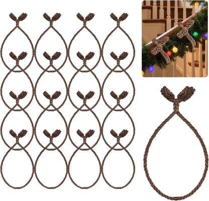 Christmas Garland Ties, 16Pcs 20in Garland Twist Ties for Banister, Reusable and Flexible Decorative Twist Tie for Home Decorations and Holiday Craft Gift Wrapping - Brown