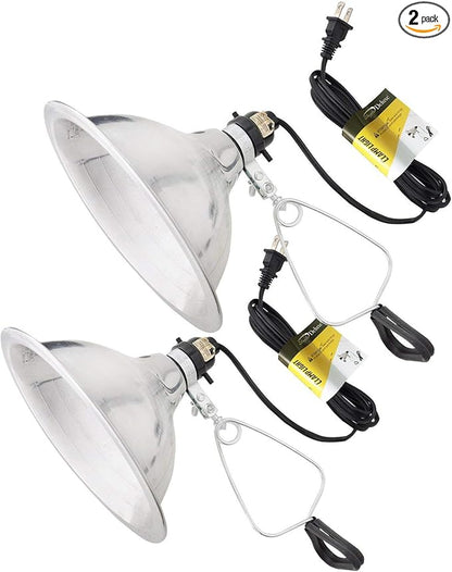 Simple Deluxe Clamp Lamp Light Socket with 8.5 Inch Aluminum Reflector, Suit for Max 150 Watt Lamp (No Bulb Included) with 18/2-Gauge 6 Feet Cord, Silver, 2 Pack