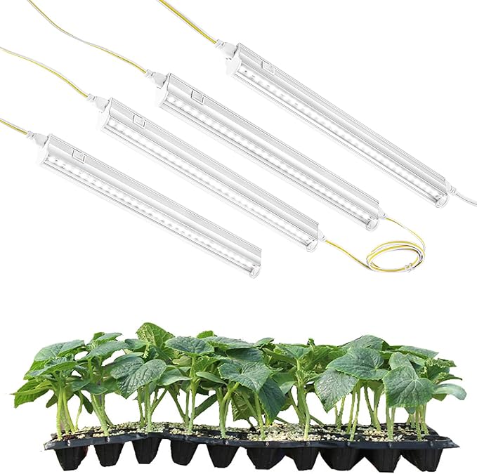 T5 Grow Light for Indoor Plants, 5000K Full Spectrum, 1FT LED Grow Lamp, Grow Lights Strip with Side Switch, Suitable for Greenhouse Seedlings and Vegetable Planting, Plug and Play, 4 Pack