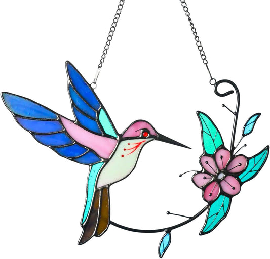 Hummingbird Stained Glass Window Hanging, Humming Bird Style, Sun Catchers Indoor Panel, Nautical