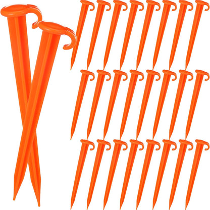 Vicenpal 24 Pcs 7 Inch Plastic Yard Stakes Inflatables Heavy Duty Plastic Garden Stakes for Tent Ground Replacement Outdoor Fence Lawn Pegs Landscape Staples Halloween Christmas Decorations (Orange)