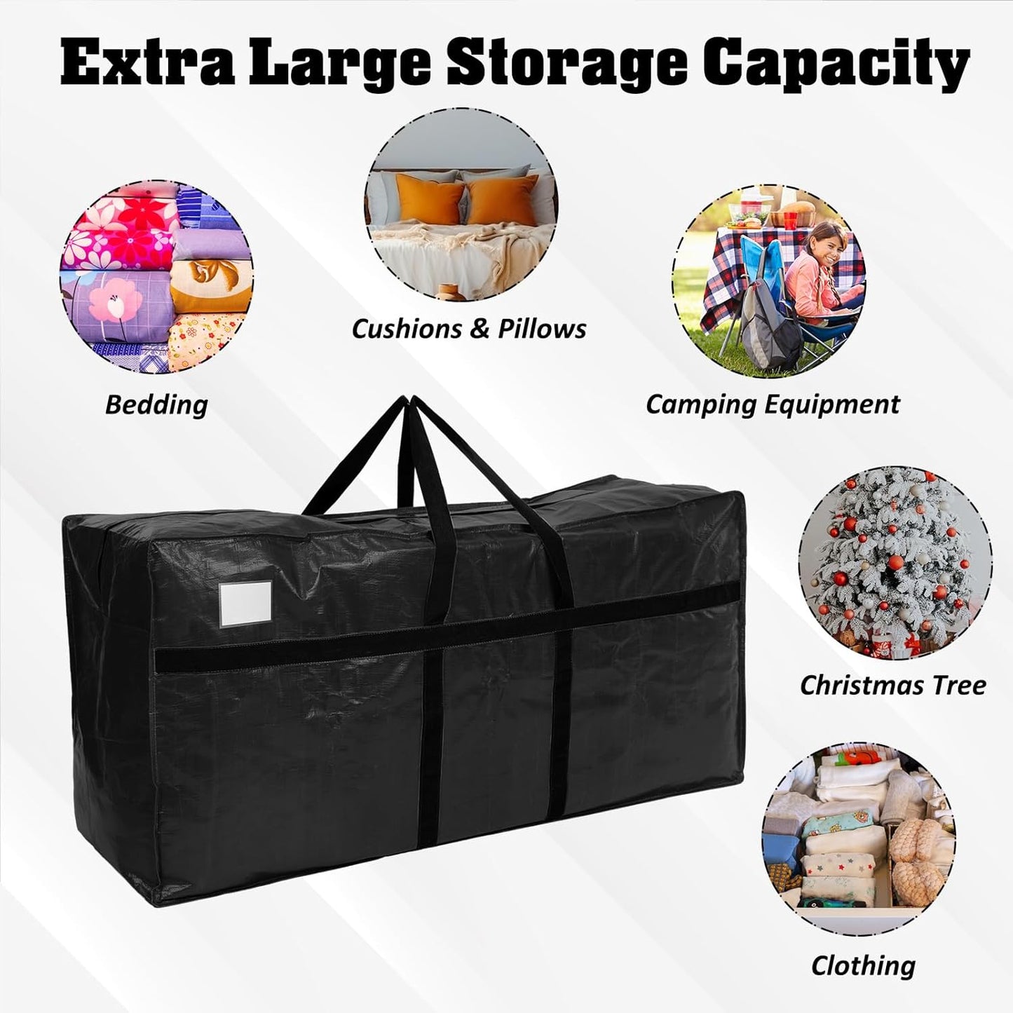 4 Pcs 194 Gallon Large Moving Bags with Zipper and Handles Foldable Storage Duffle Bags Heavy Duty Extra Large Totes for College Dorm Travel Clothes Blankets Bedding Moving (Black)