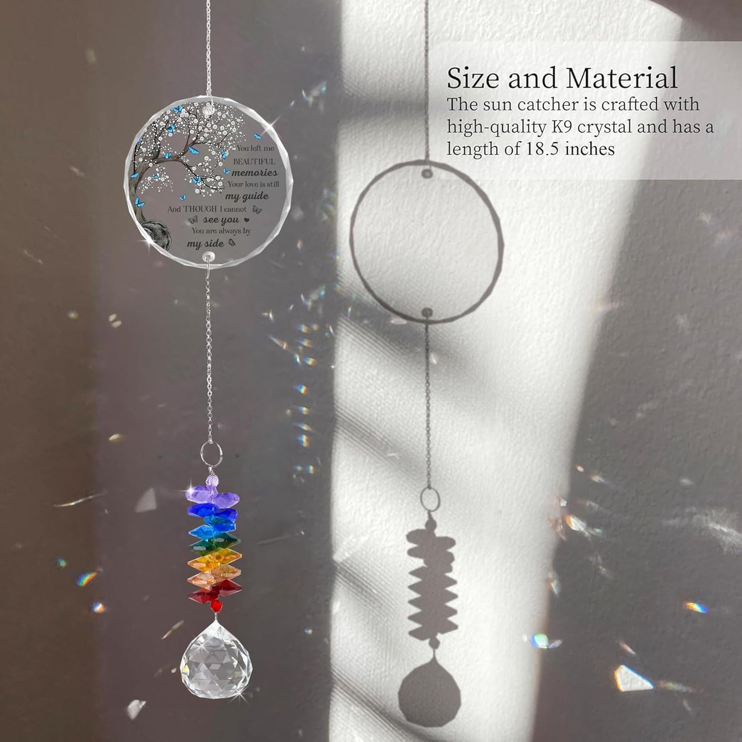 Memorial Suncatcher - Sympathy Gift for Loss of Loved One - Crystal Rainbow Maker - Bereavement Keepsake - Hanging Crystal Decor - Loss of Family Friend Pet - Ornament