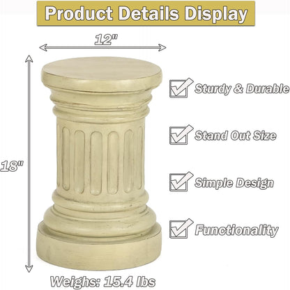 18-inch Tall Garden Pedestal Stand for Indoor & Outdoor Use – Heavy Duty Magnesium Oxide Plant Stand, Weatherproof Outdoor Pedestal for Sculpture, Flower Pots, or Decorative Column for Statues
