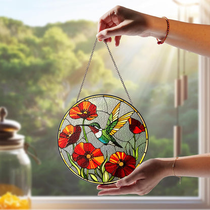 7.8" Hummingbird Stained Glass Suncatcher, Bird Suncatcher for Window Hanging, Sun Catcher Art Decor for Home Garden Housewarming, Gift for Mom, Grandma, Women, Friend, Bird Lover BIRD-30B-SG8