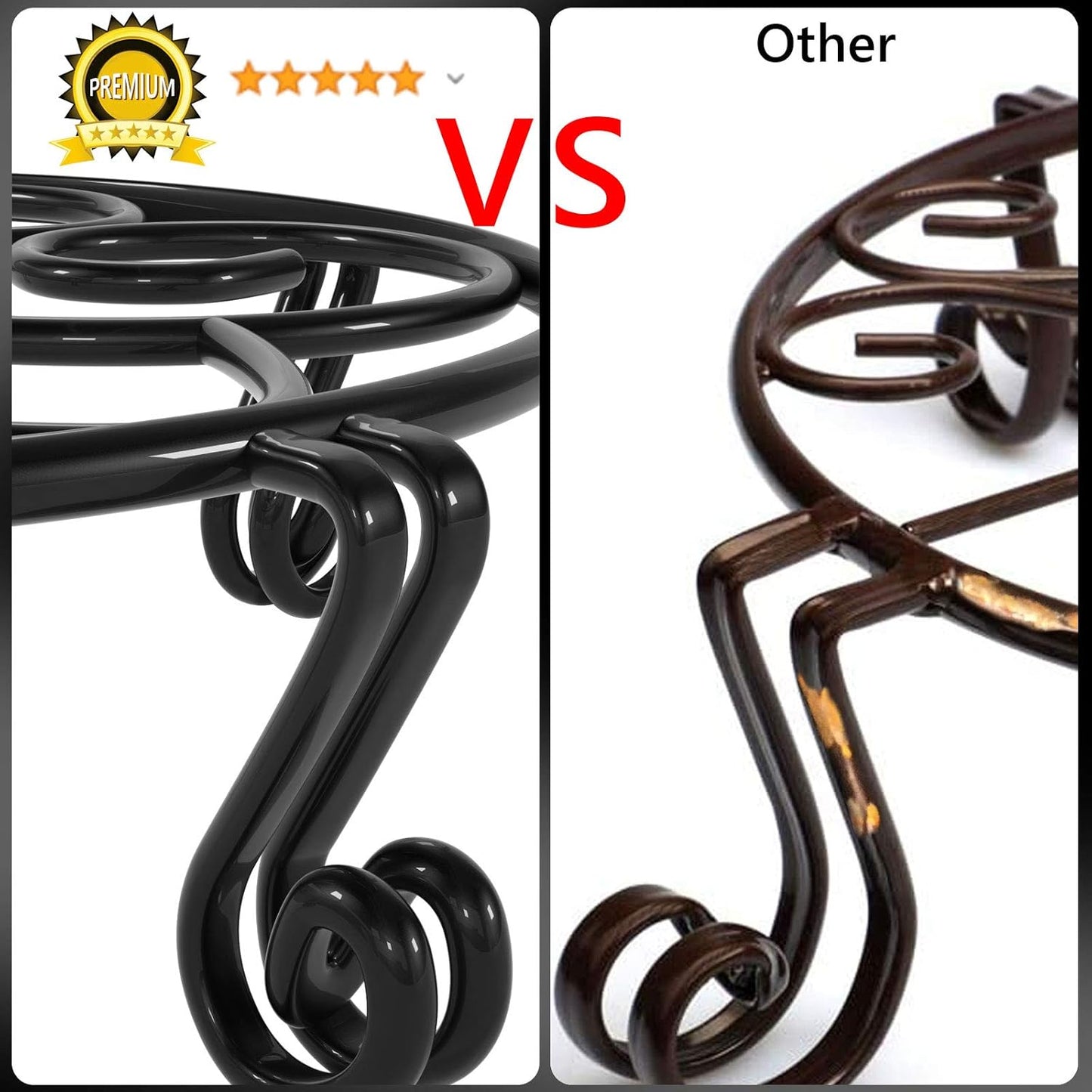 Yimobra Original Patented Plant Stand for Flower Pot Heavy Duty Potted Holder Indoor Outdoor, Metal Rustproof Iron Garden Container Round Supports Rack for Planter, Black, 10.2 Inches