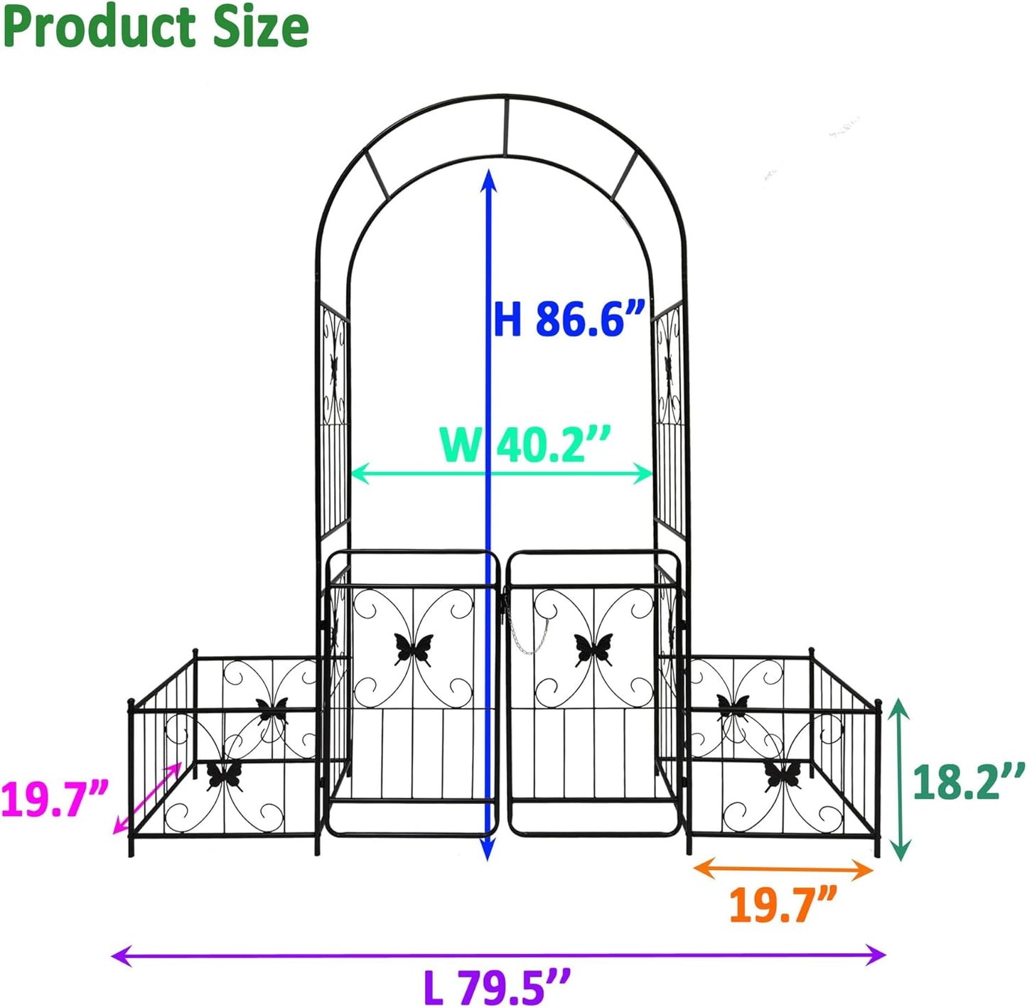 Metal Garden Arbor Arch with Gate and Plant Box, 86.6" H Garden Trellis for Outdoor Climbing Plants Garden Butterfly Decoration Support Roses Vines (Black Butterfly)