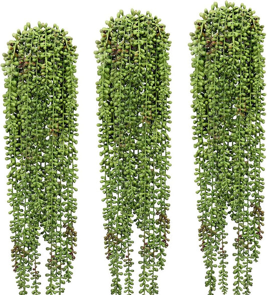 3 Pcs String of Pearls Plant Artificial Hanging Succulents Plants for Home Garden Decor (Pots Not Included)