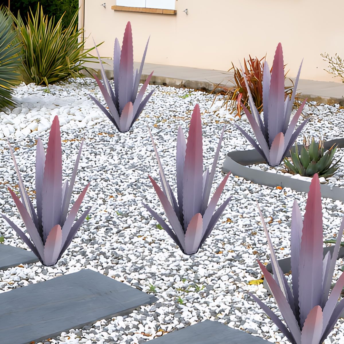 EROCK 2 Pcs Tequila Rustic Sculpture, Wind Resistant Metal Agave Plant Outdoor Home Decor, DIY Rustic Hand Painted Metal Agave Garden Art Plant Country Sculpture Statue Patio Stake Lawn Ornament Gift