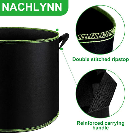 NACHLYNN 5-Pack 15 Gallon Grow Bags Thickened Nonwoven Fabric Pots Heavy Duty Aeration Fabric Pots with Handles Plant for Gardening Fruits Flowers Plant