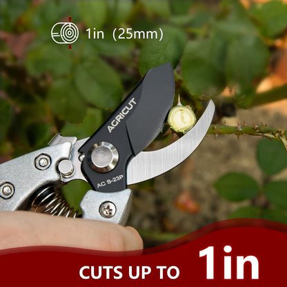 AGRICUT Pruning Shears for Gardening - 1 Inch Cut Capacity Bypass Pruners with High Carbon Steel Blade Aluminum Handle Pruning Shears Heavy Duty