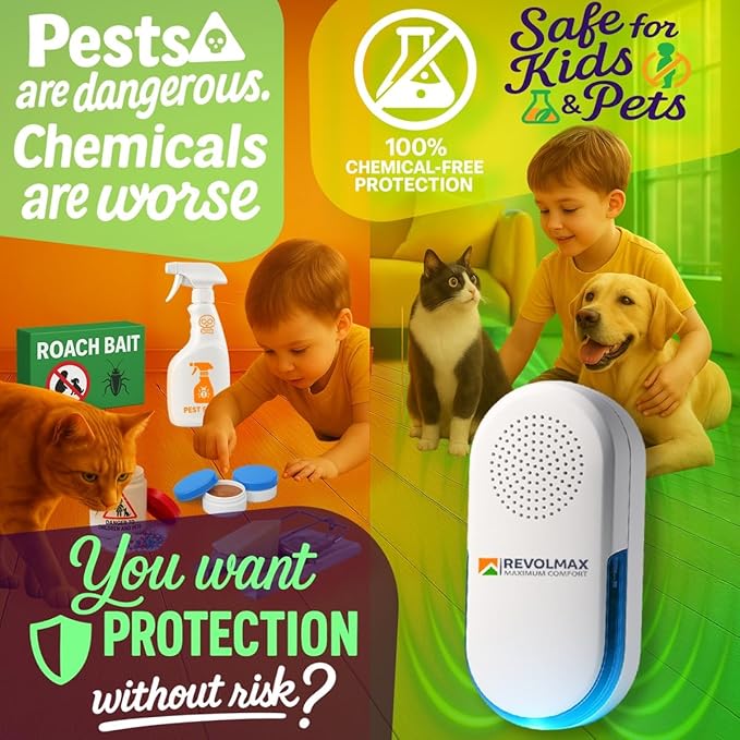 CORE 29 Ultrasonic Pest Repeller, 6Pack – Indoor Plug-In Pest Control, Up to 1600 sq ft per Unit, Chemical-Free Mouse Rat Roach Ant Spider Flea Mosquito & Ultrasonic Bat Repeller with Soft Night Light
