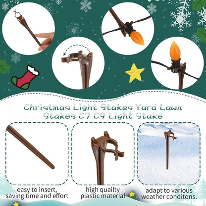 Jetec 200 Pieces Christmas Light Stakes Universal Yard Lawn Holiday 7.5 Inches Light Ground Stakes for C7 C9 String Lights Christmas Outdoor Lights Holders on Yards, Driveways (Brown)