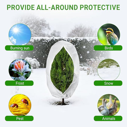 2-Pack Plant Covers Freeze Protection,23" W x 31" L Thick Frost Cloth with Christmas Element, Tree Wrap for Winter with Zipper Drawstring Protect Your Plants