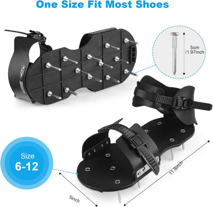 Lawn Aerator Shoes, Aerator Shoes with Adjustable Loop Strap and Snap-On Buckle, with 26 Stainless Steel Nails Lawn Aerator Shoes for Lawn Soil Aeration for Patios, Gardens, Lawns