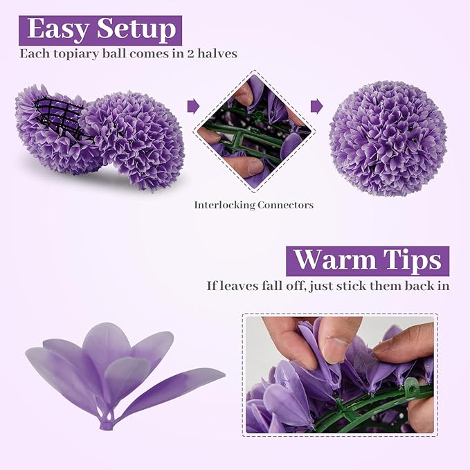 Goplus 11 Inch Topiary Balls Artificial Outdoor Set of 2, Faux Boxwood Ball, Fake Plant Sphere, Round Artificial Plant Balls for Front Door, Porch, Backyard, Balcony, Home Décor (Purple)