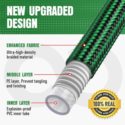 NON-EXPANDABLE Garden Hose 50 ft, Heavy Duty Flexible Water Hose, Kink Resistant Lightweight Hybrid Hose with Durable Fabric Skin, Leakproof Hose Male to Female Fittings