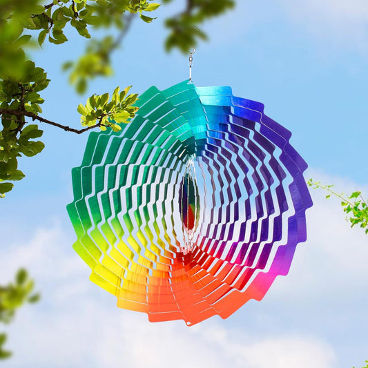 Wind Spinners Rainbow Hanging Metal Wind Sculpture Art Garden Decor, 12 inch 3D Stainless Steel Wind Spinner Decoration for Outdoor Patio Lawn and Yard