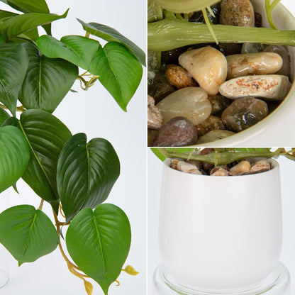 DILATATA Fake Plants Indoor 8 Inch Artificial Pothos Plant in White Ceramic Pot - Faux Potted Pothos Plant for Home Aesthetic Decor Living Room Shelf Office