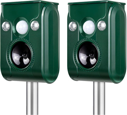 FAYINWBO Latest in 2022 Outdoor Ultrasonic Animal Repeller. Solar Animal Repellent.with Flashing LED Lights, Siren Expelled Cats, Dogs, Rac Green
