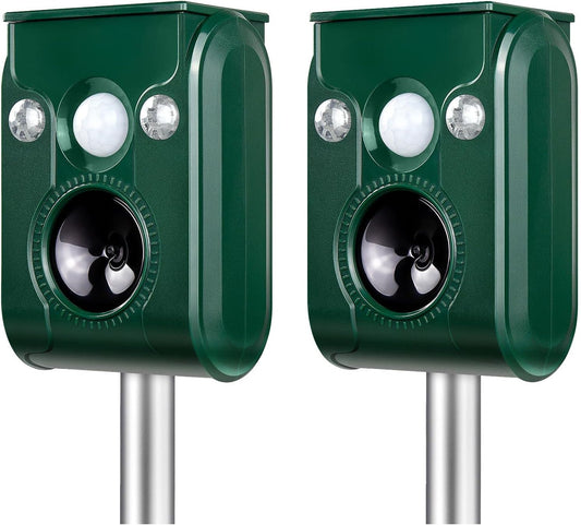 FAYINWBO Latest in 2022 Outdoor Ultrasonic Animal Repeller. Solar Animal Repellent.with Flashing LED Lights, Siren Expelled Cats, Dogs, Rac Green