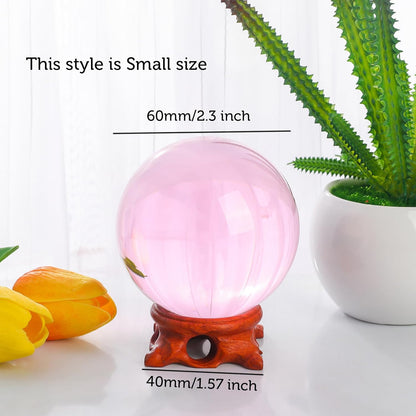 Pink Small Crystal Ball 60mm/2.3 inch with Rose Wooden Stand and Gift Box for lensball Photography,Fortune Teller,Feng Shui, Witchcraft Decor,Scrying,Magic,Crystal Orb Prop Decorative Glass Sphere