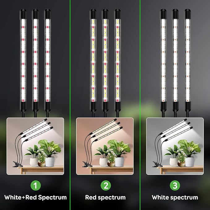 Tri-Heads Grow Lights for Indoor Plants, Full Spectrum Plant Lights for Indoor Growing with Adjustable 360° Gooseneck, 6/12/18H Timer & Dimming for Seedlings, Succulents, and Houseplants.