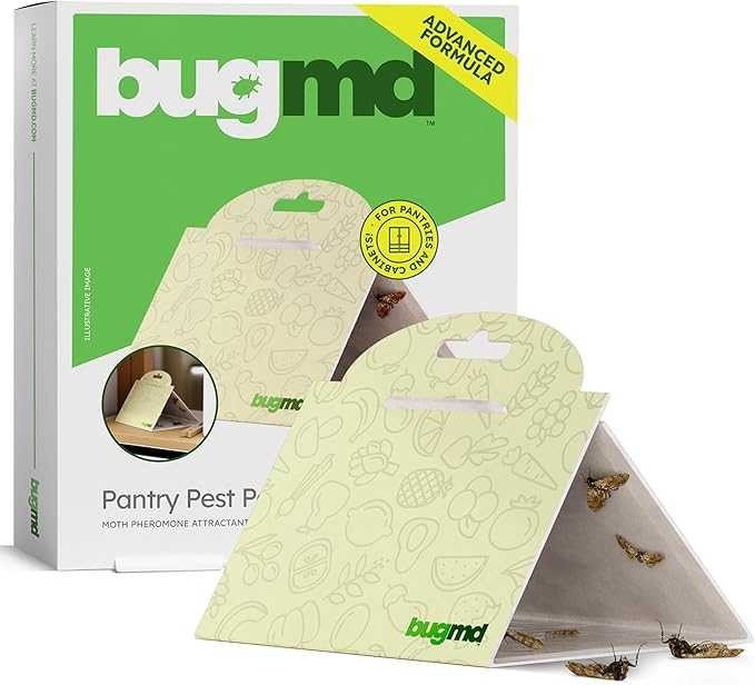 BugMD Pantry Moth Traps (6-Pack) – Pheromone-Based Sticky Glue Traps, Non-Toxic, Kills Indian Meal Moths – Kitchen & Food-Storage Safe - Original